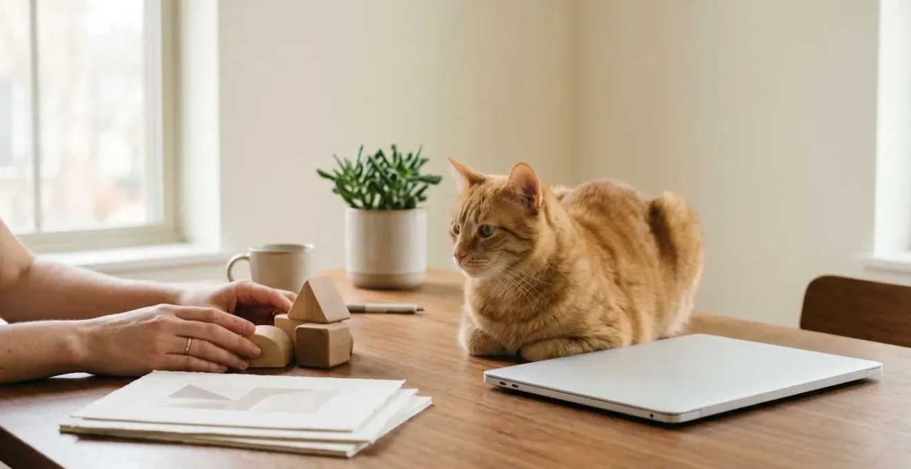 Propriétaire serein organisant le budget de santé de son chat sur l'année