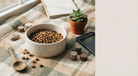 Composition symbolique représentant la planification financière pour l'adoption d'un premier chat