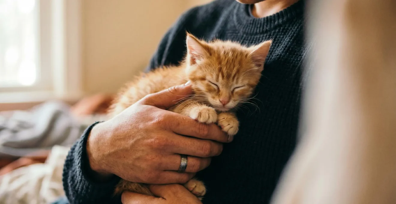 Propriétaire protégeant son chat nouvellement adopté pendant la période de carence