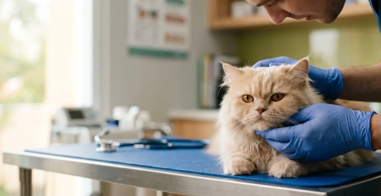 Chat recevant des soins vétérinaires lors d'une consultation pré-opératoire avec équipement médical moderne