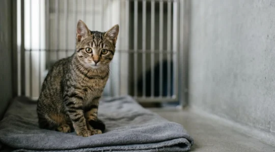 Un chat solitaire derrière des barreaux, illustrant la vulnérabilité des animaux non identifiés en fourrière