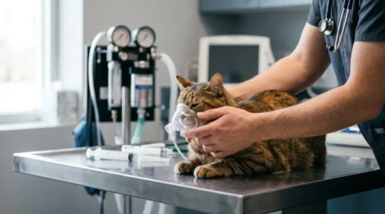 Chat recevant des soins d'urgence en hospitalisation vétérinaire