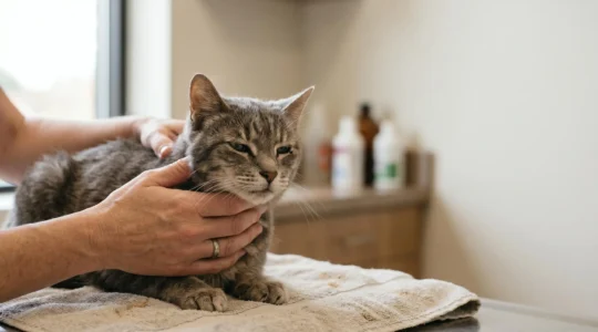 Propriétaire de chat organisant le budget mensuel pour les soins vétérinaires d'un animal malade